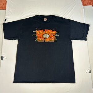 Harley Davidson Mens XL Black Orlando Florida FL Flames Fire Cotton T-Shirt